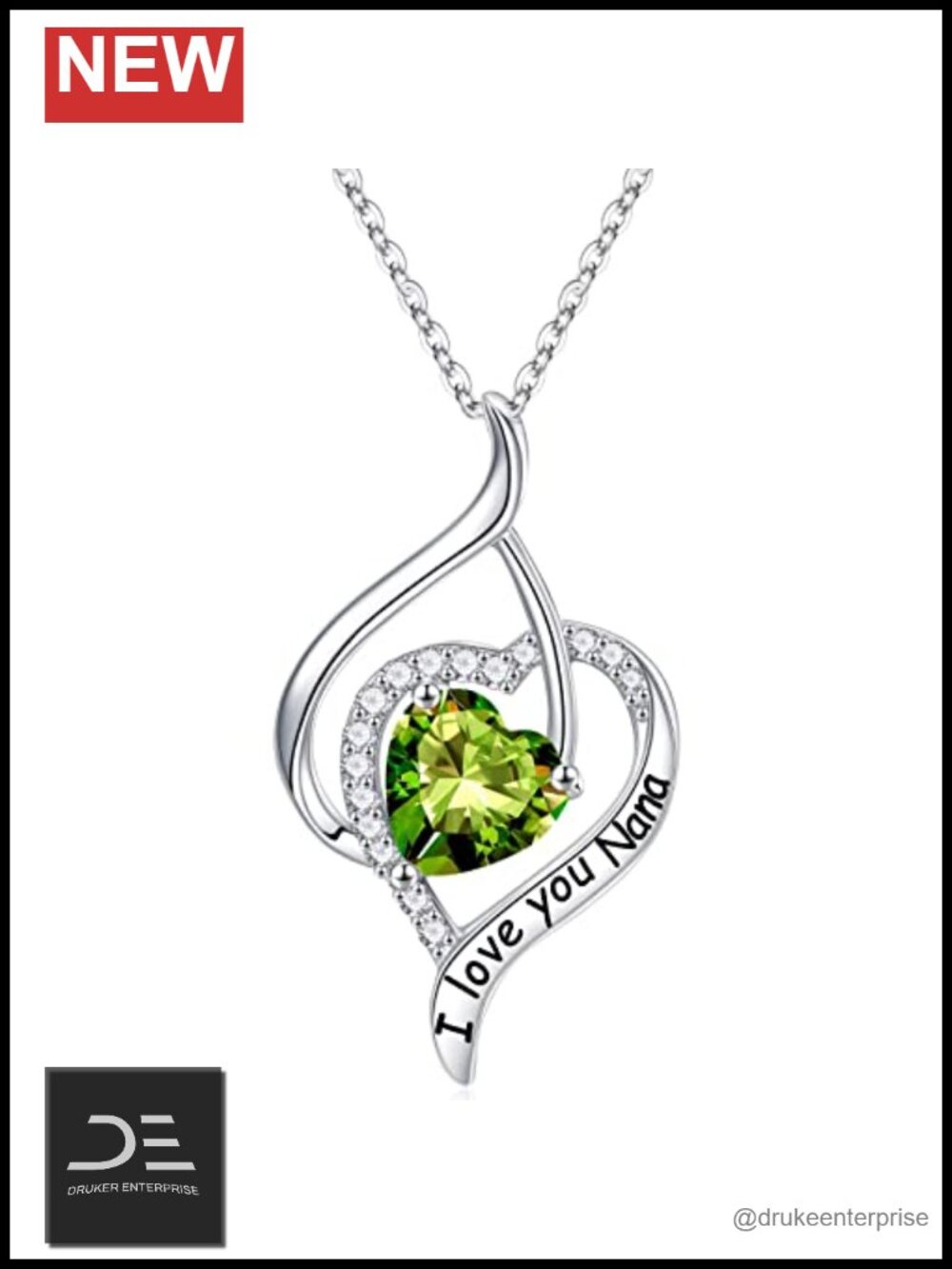 Sterling Silver Heart Birthstone Pendant Necklace for Nana